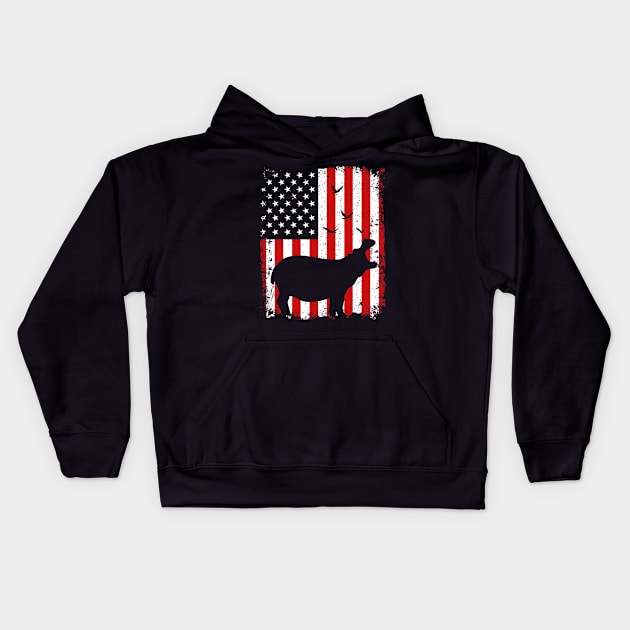 Hippo 4th of July Shirt Patriotic American USA Flag Gift Kids Hoodie by Fowlerbg